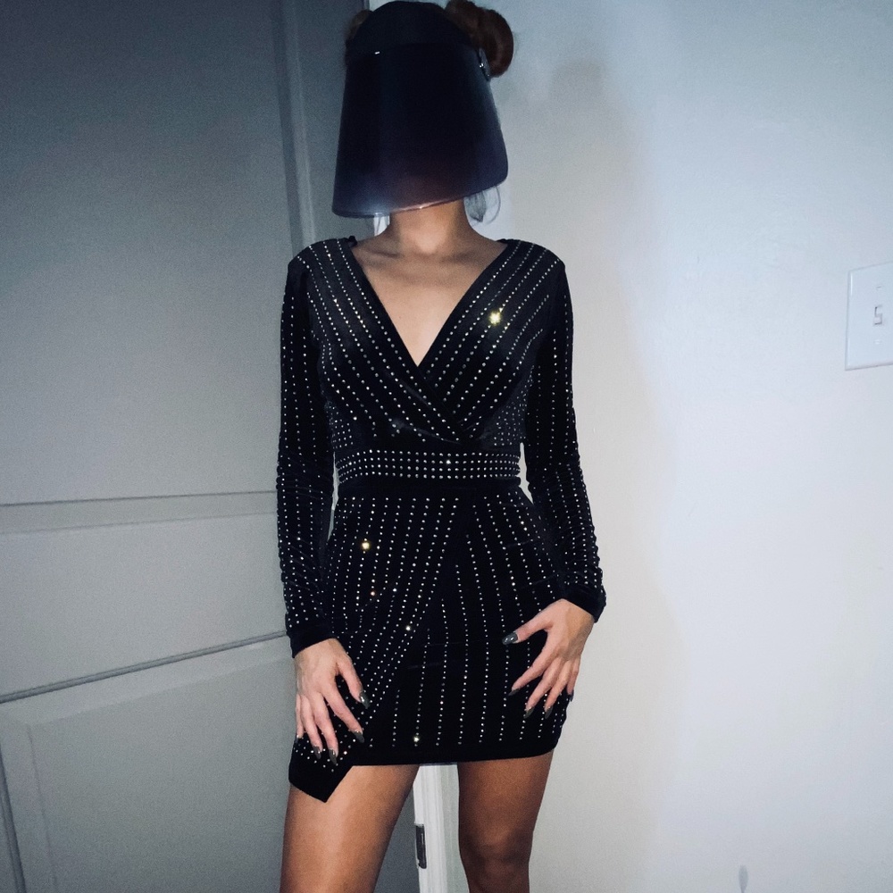 VELVET WRAP DRESS WITH RHINETONES - STRETCHY!!!